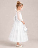 Ivory Satin Tulle Flower Girl Dress Side View