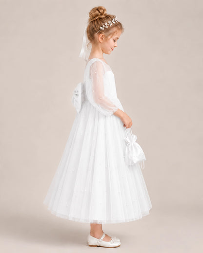 Ivory Satin Tulle Flower Girl Dress Side View