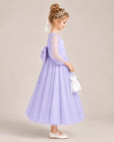 Lavender Satin Tulle Flower Girl Dress Side View