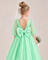 Mint Green Satin Tulle Flower Girl Dress Back Detail