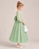 Sage Green Satin Tulle Flower Girl Dress Side View