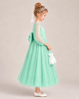 Turquoise Satin Tulle Flower Girl Dress Side View