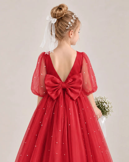 Windred Satin Tulle Flower Girl Dress Back Detail