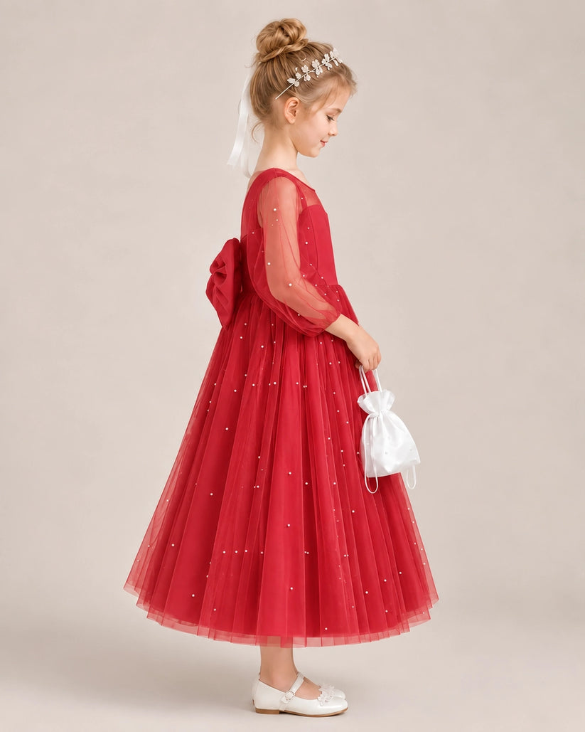 Windred Satin Tulle Flower Girl Dress Side View