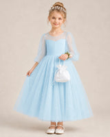 Baby Blue Satin Tulle A-Line Flower Girl Dresses