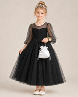 Black Satin and Tulle A-Line Flower Girl Dresses