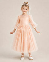 Blush Pink Satin and Tulle A-Line Flower Girl Dresses Front View