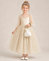 Champagne Satin and Tulle Ball Gown Flower Girl Dress