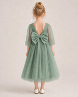 Eucalyptus Satin and Tulle V-Back Flower Girl Dress Back View