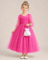 Hot Pink Satin And Tulle A-Line Flower Girl Dresses