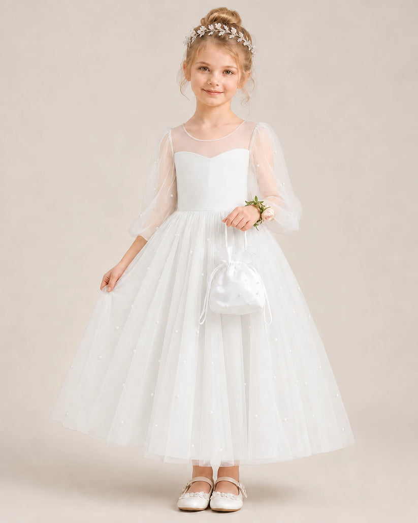 Ivory Satin Tulle A-Line Flower Girl Dresses