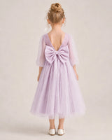 Lilac Satin Tulle V-Back A-Line Flower Girl Dresses Back View