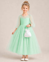 Mint Green Satin Tulle A-Line Flower Girl Dresses