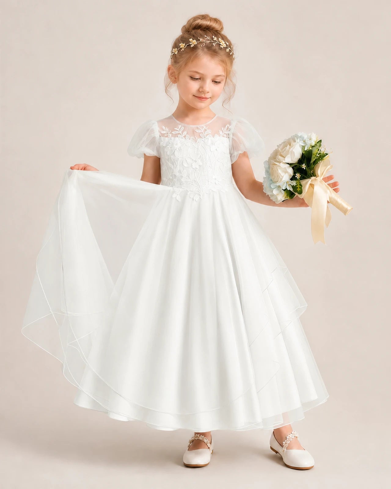 Ivory Tulle A-Line Flower Girl Dresses