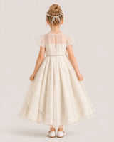 Champagne Tulle A-Line Flower Girl Dresses Back View