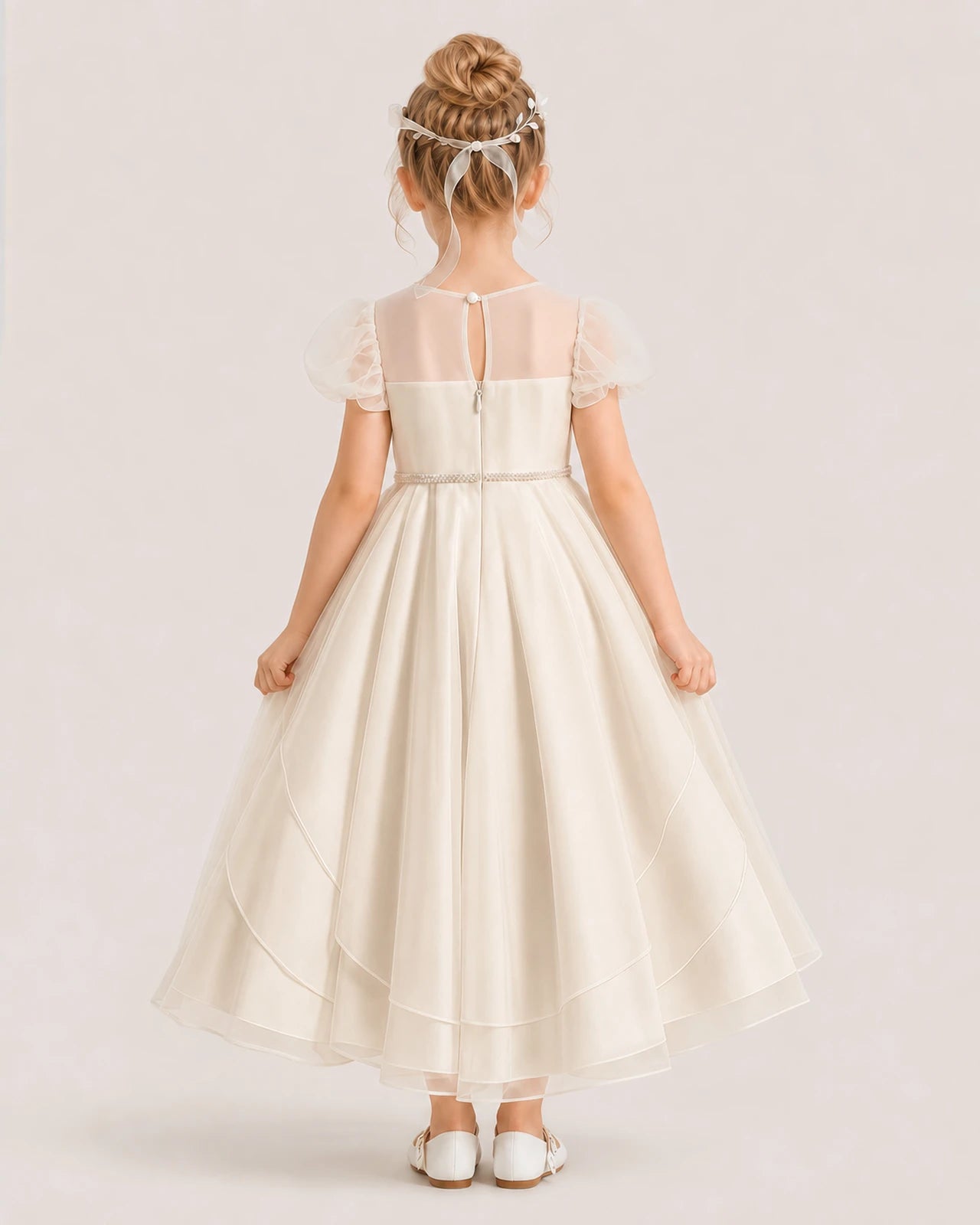 Champagne Tulle A-Line Flower Girl Dresses Back View