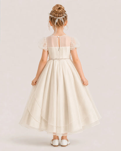 Champagne Tulle A-Line Flower Girl Dresses Back View