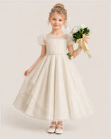 Champagne Tulle A-Line Flower Girl Dresses Front View