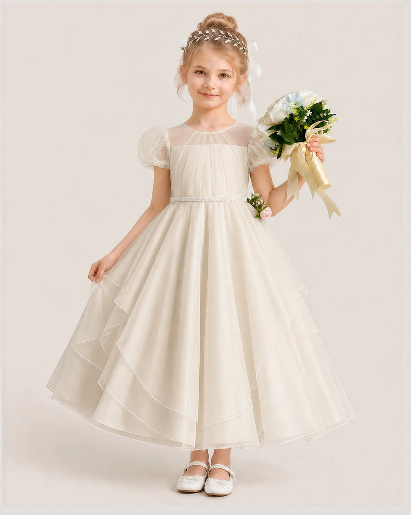 Champagne Tulle A-Line Flower Girl Dresses Front View