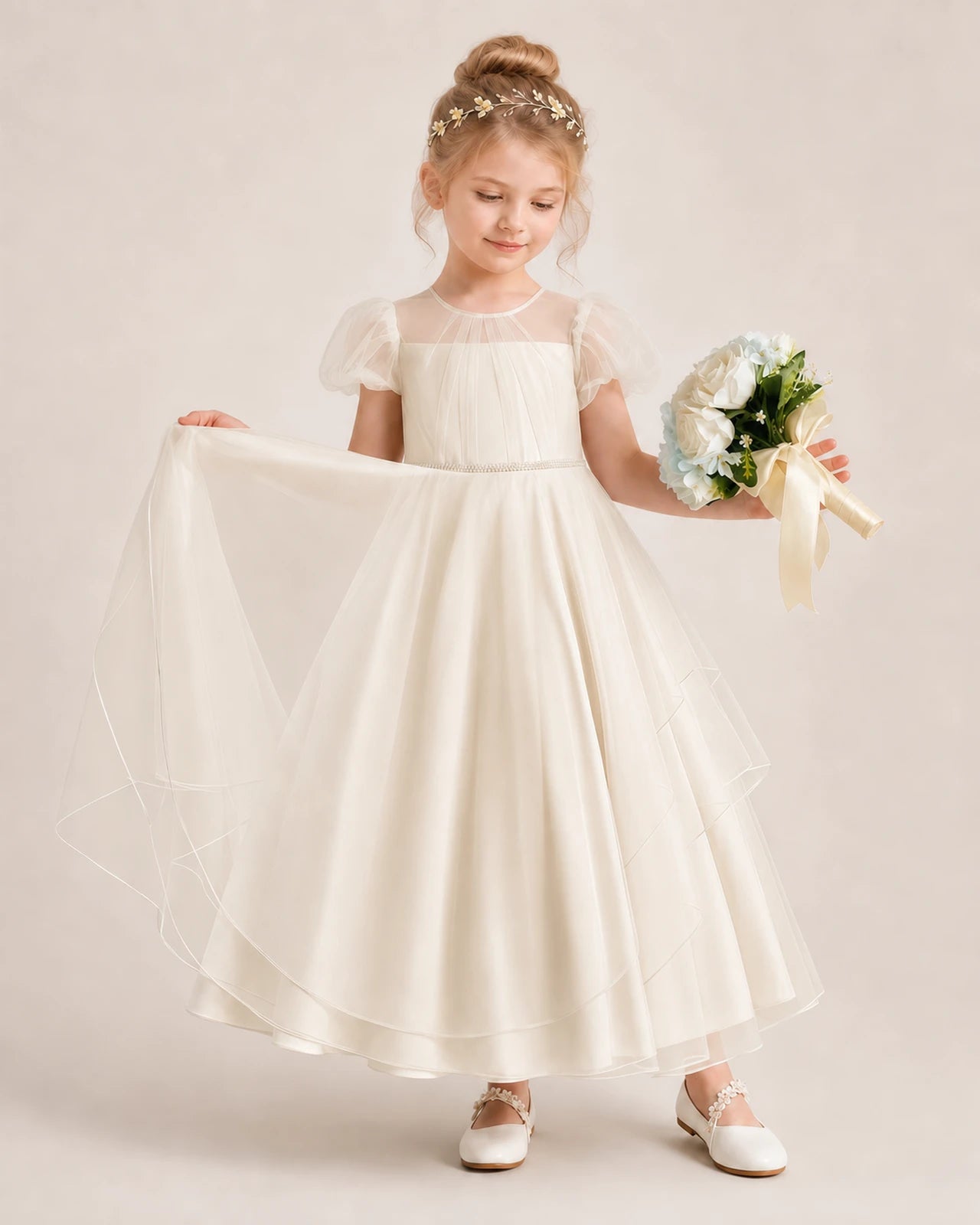 Champagne Tulle A-Line Flower Girl Dresses