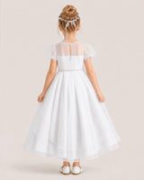 White Tulle A-line Flower Girl Dresses Back View