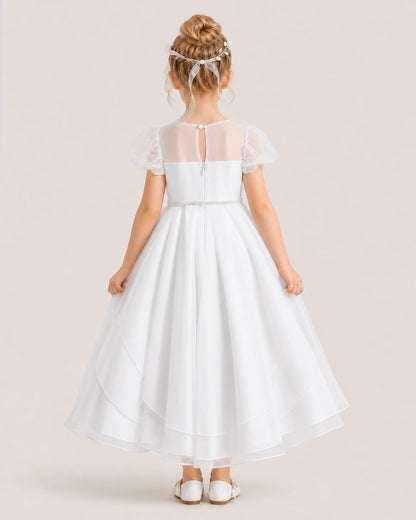 White Tulle A-line Flower Girl Dresses Back View