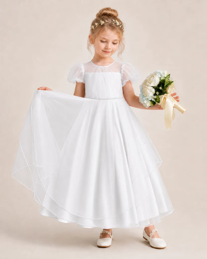 White Tulle A-Line Flower Girl Dresses