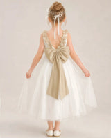Champagne Tulle A-Line Flower Girl Dresses Back View