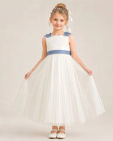 Dusty Blue Tulle A-Line Flower Girl Dresses Front View