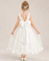 Ivory Tulle Scoop Neck Flower Girl Dresses Back View
