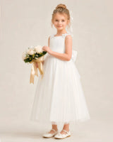 Ivory Tulle A-Line Flower Girl Dresses Side View