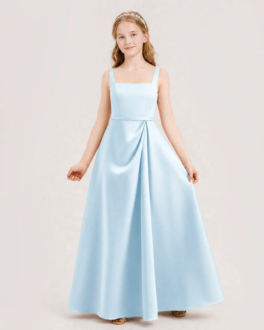 Dideyttawl Satin Junior Bridesmaid Dress with Side Pleat Detail