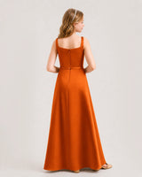 Burnt Orange Satin A-Line Junior Bridesmaid Dresses Back View