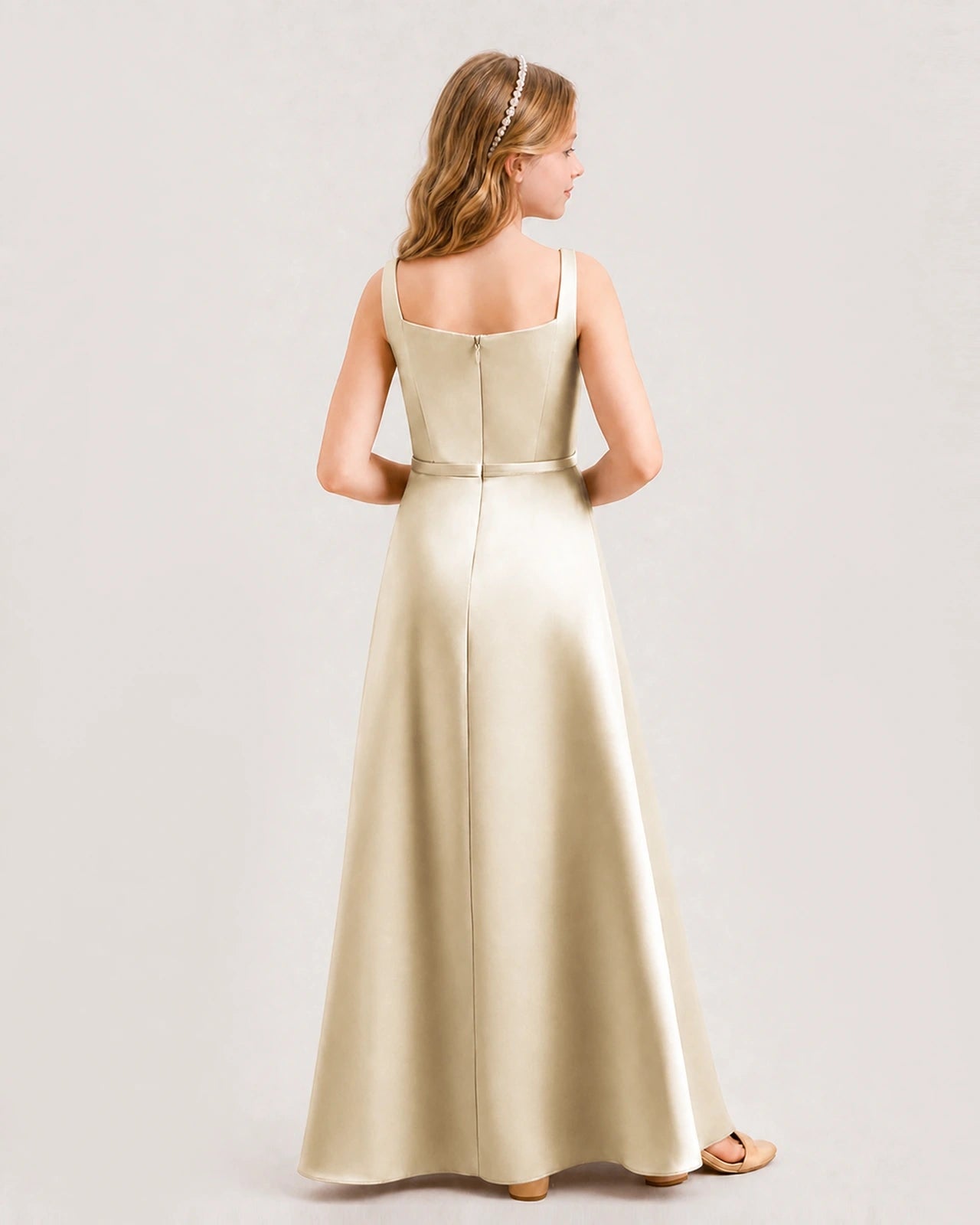 Champagne Satin A-Line Junior Bridesmaid Dresses Back View