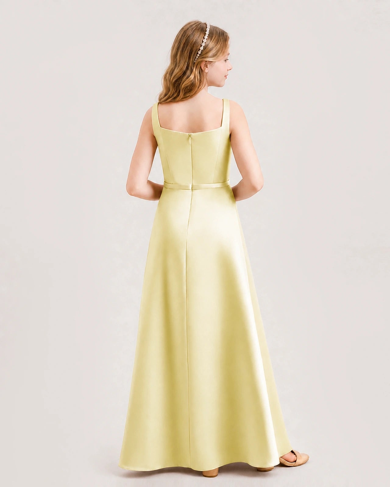 Daffodil Satin A-line Junior Bridesmaid Dresses Back View