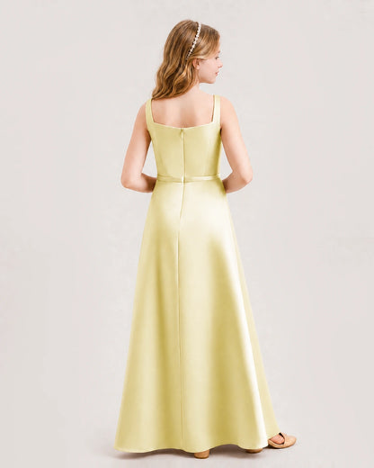 Daffodil Satin A-line Junior Bridesmaid Dresses Back View