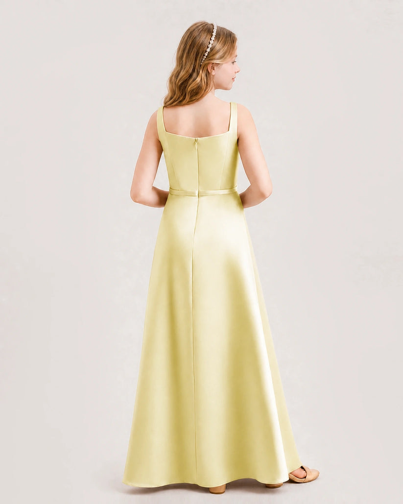 Daffodil Satin A-line Junior Bridesmaid Dresses Back View