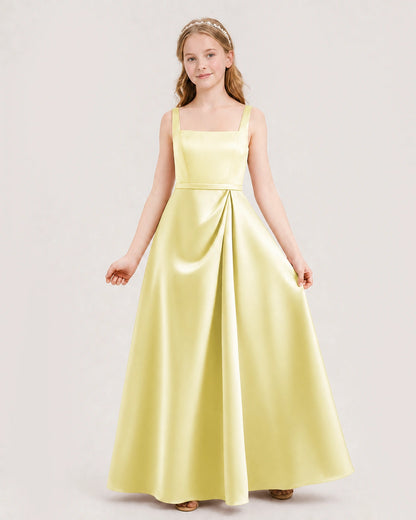 Daffodil Satin A-Line Junior Bridesmaid Dresses Front View