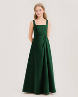 Dark Green Satin A-Line Junior Bridesmaid Dresses Side View