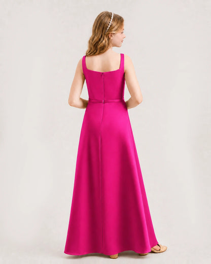 Hot Pink Satin A-Line Junior Bridesmaid Dresses Back View