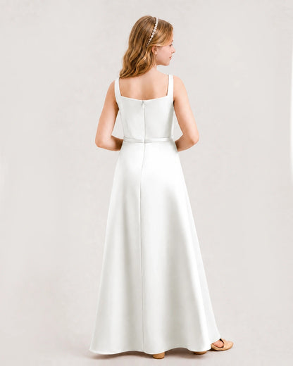 Ivory Satin A-Line Junior Bridesmaid Dresses Back View