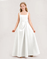 Ivory Satin A-Line Junior Bridesmaid Dresses Front View