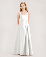 Ivory Satin Square Neck A-Line Junior Bridesmaid Dresses Side View