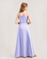 Lavender Satin A-line Junior Bridesmaid Dresses Back View