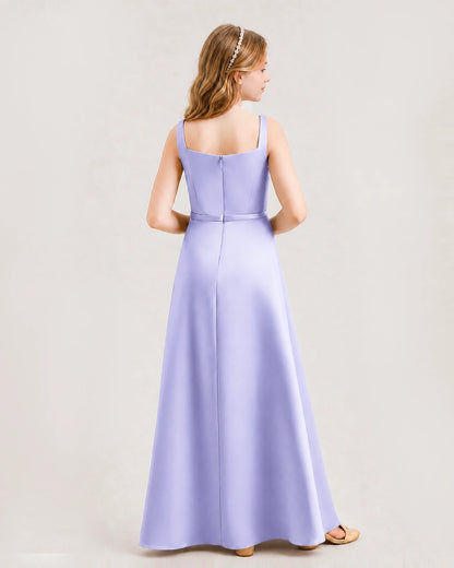 Lavender Satin A-line Junior Bridesmaid Dresses Back View