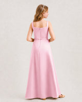 Pink Satin A-Line Junior Bridesmaid Dresses Back View