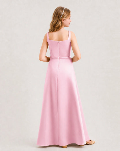 Pink Satin A-Line Junior Bridesmaid Dresses Back View