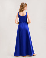 Royal Blue Satin Square Neck A-Line Junior Bridesmaid Dresses Back View