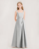 Silver Satin A-Line Junior Bridesmaid Dresses Side View