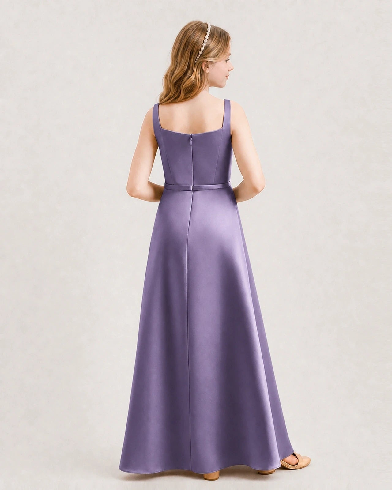 Wisteria Satin A-Line Junior Bridesmaid Dresses Back View